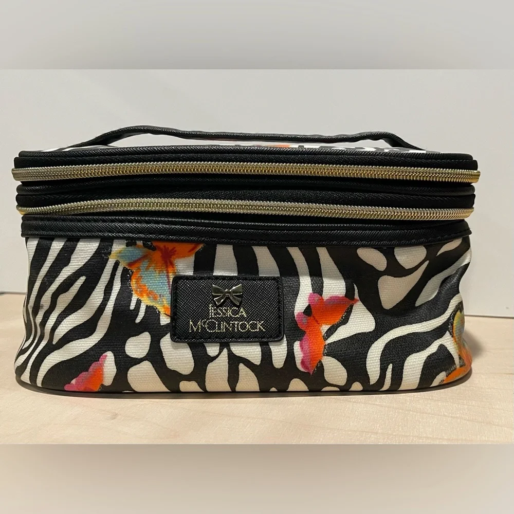 Jessica McClintock Zebra Print Train Case Cosmetic Bag
